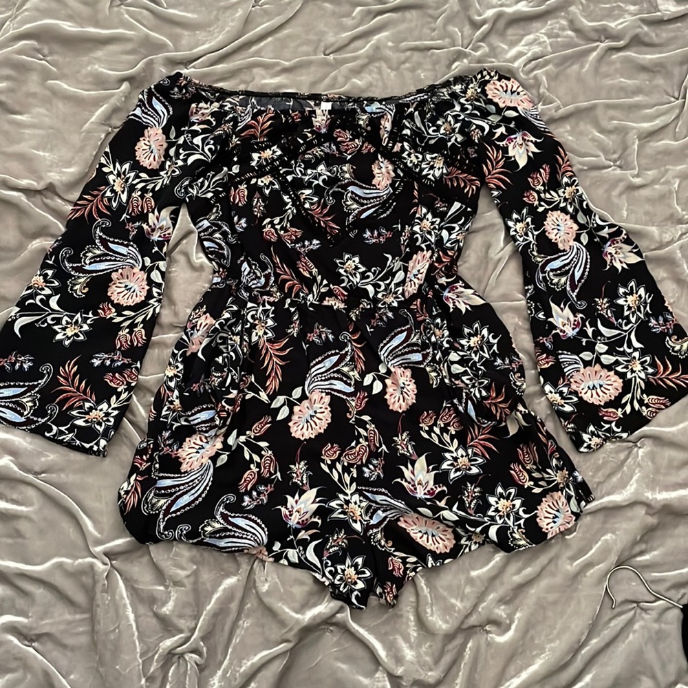 Off the Shoulder Long Sleeve Paisley & Floral Romper